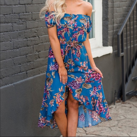 Floral Off Shoulder Hi Low Dress - Picture 2 of 5